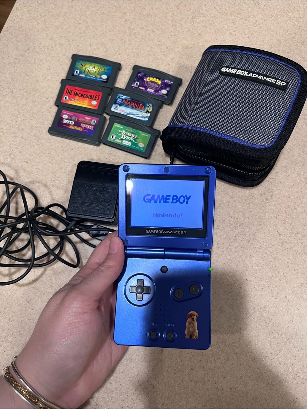 Nintendo Game Boy Advance SP - Metallic Blue Handheld with Case & Games
